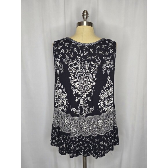 Women’s XL Boho Black Floral Peplum Tank Top Festival Cottagecore Rayon - Picture 3 of 8